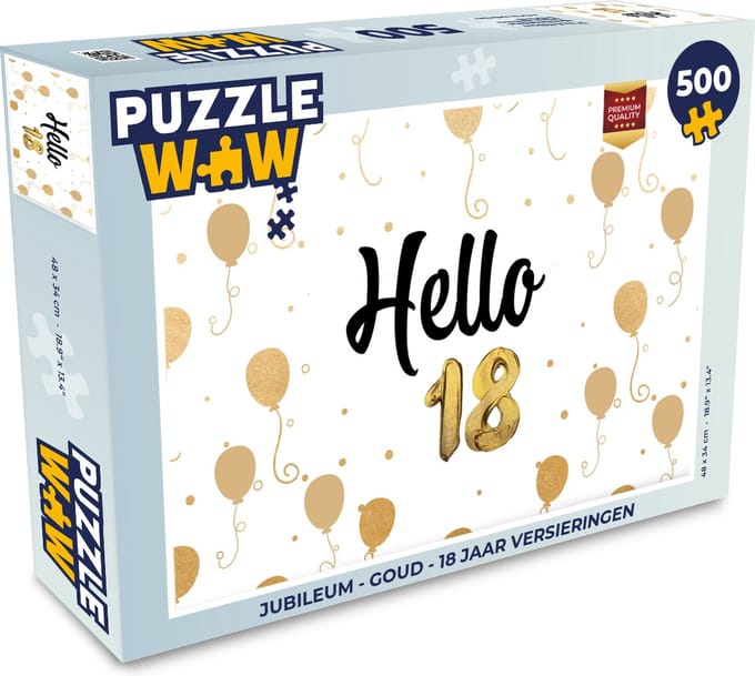 Puzzel Jubileum - Goud - 18 jaar versieringen - Legpuzzel - Puzzel 500 stukjes