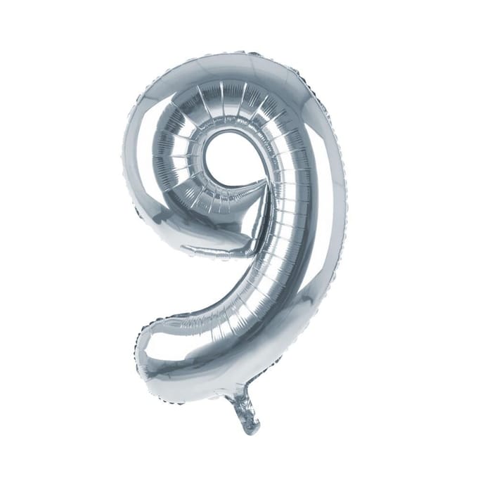 Cijfer Ballon '9'  Zilver (100CM)