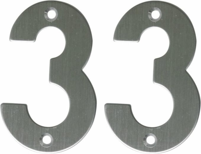AMIG Huisnummer 33 - massief Inox RVS - 10cm - incl. bijpassende schroeven - zilver