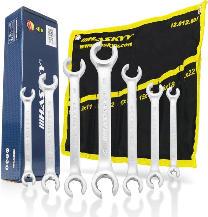 7-delig steeksleutel open - 6-22 mm dubbele ringsleutel set | 15° schuin remleiding sleutel
