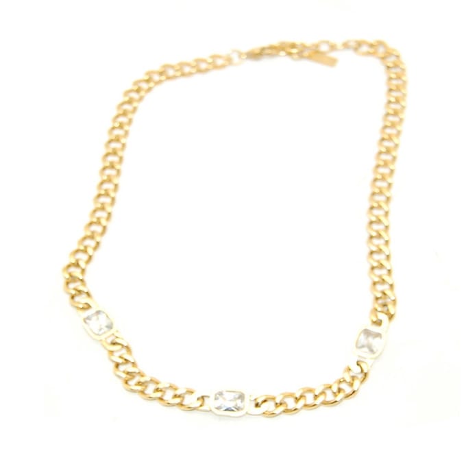 Bijoutheek Collier grote schakel drie stenen wit