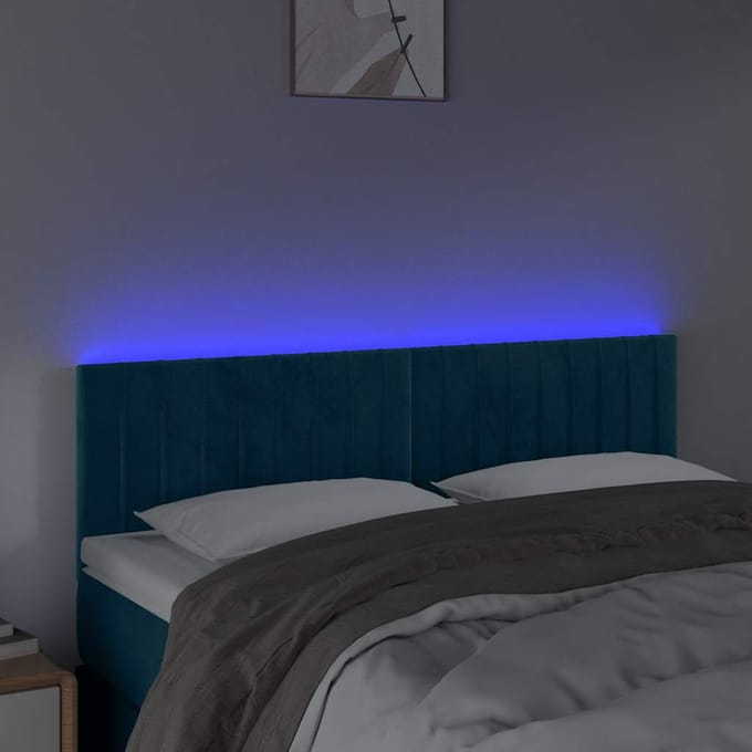 vidaXL - Hoofdbord - LED - 144x5x78/88 - cm - fluweel - donkerblauw