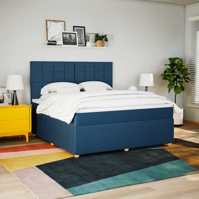 vidaXL - Boxspring - met - matras - stof - blauw - 180x200 - cm
