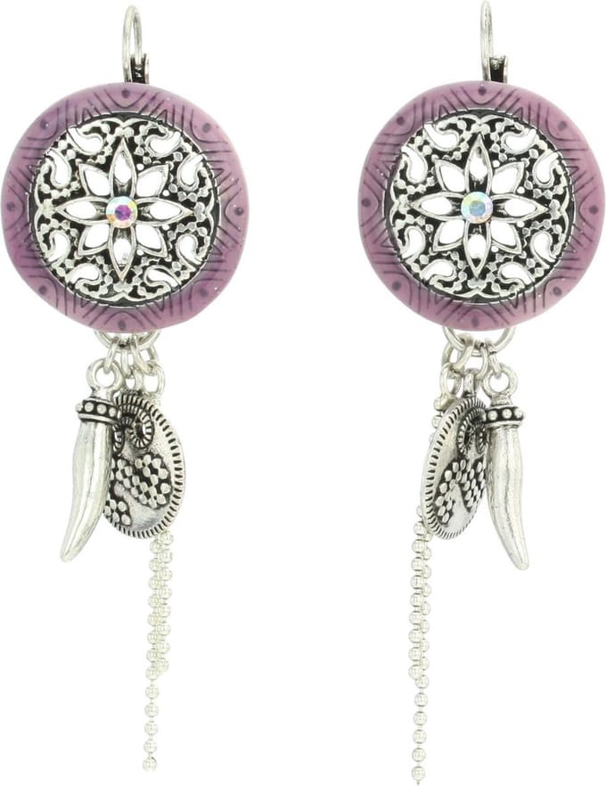 Behave - Oorhangers bloemornament paars - Boho stijl - Dames