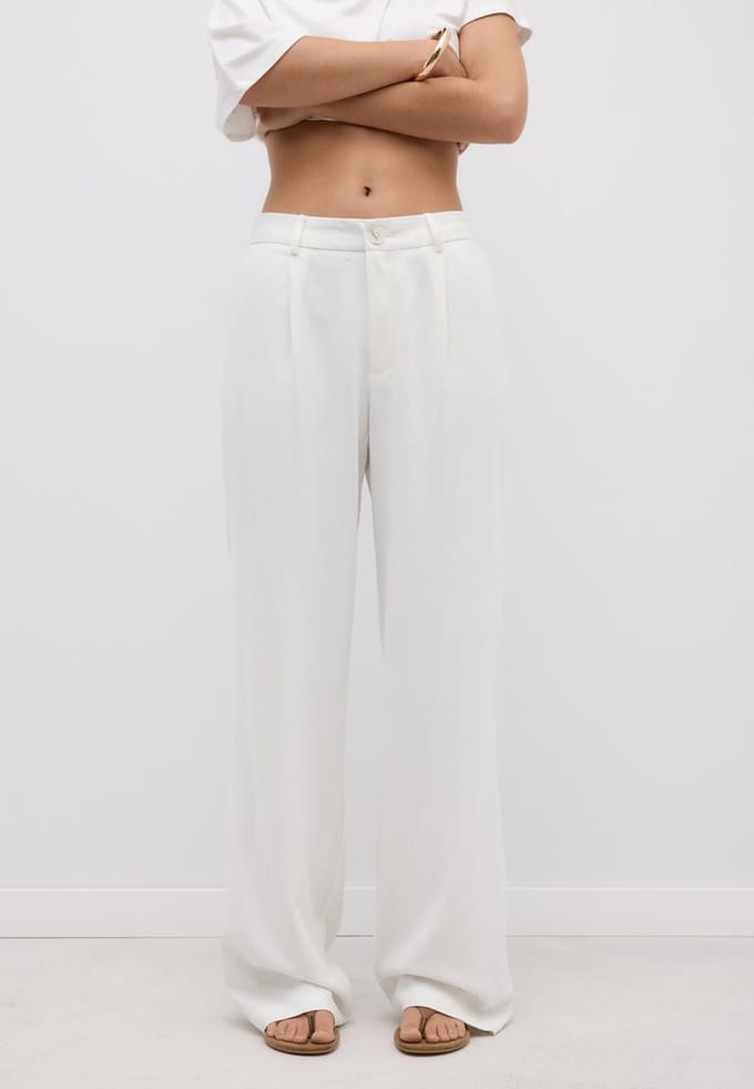 Stradivarius Rechte broek met linnenlook  Ecru 38