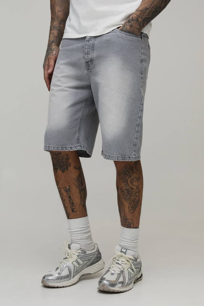 Tall Essential Relaxed Fit Denim Shorts | Light Grey | Size 52