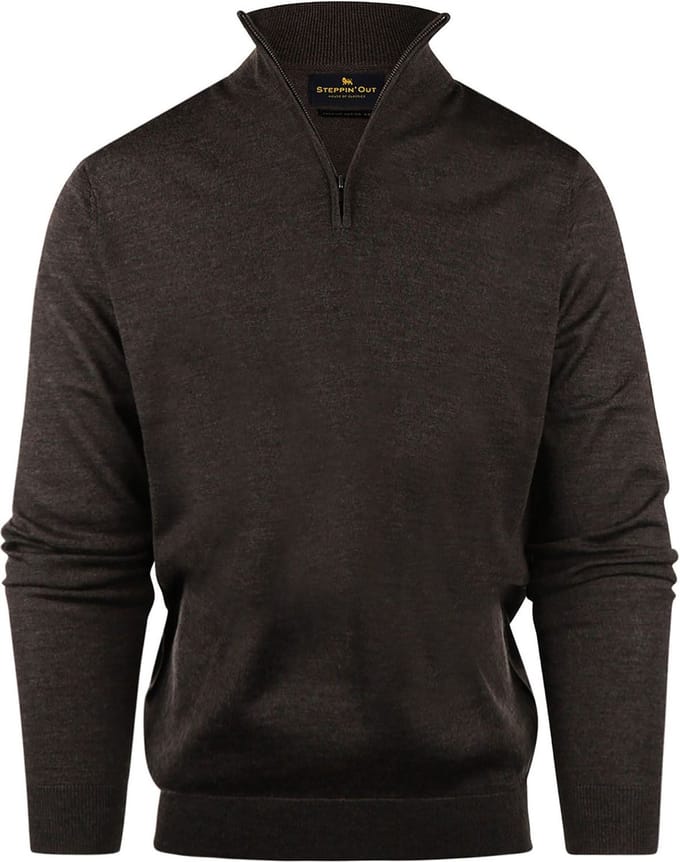Steppin' Out Half Zip Trui Merinowol Bruin - Maat 3XL - Heren - Pullovers