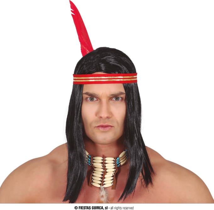 Fiestas Guirca - Indianen pruik met veer