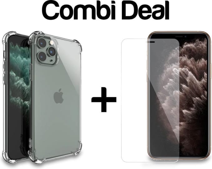 iPhone 11 Pro Max | TPU Silicone Hoesje Bumper Case Transparant + Tempered Glass Screenprotector | Smartphonica