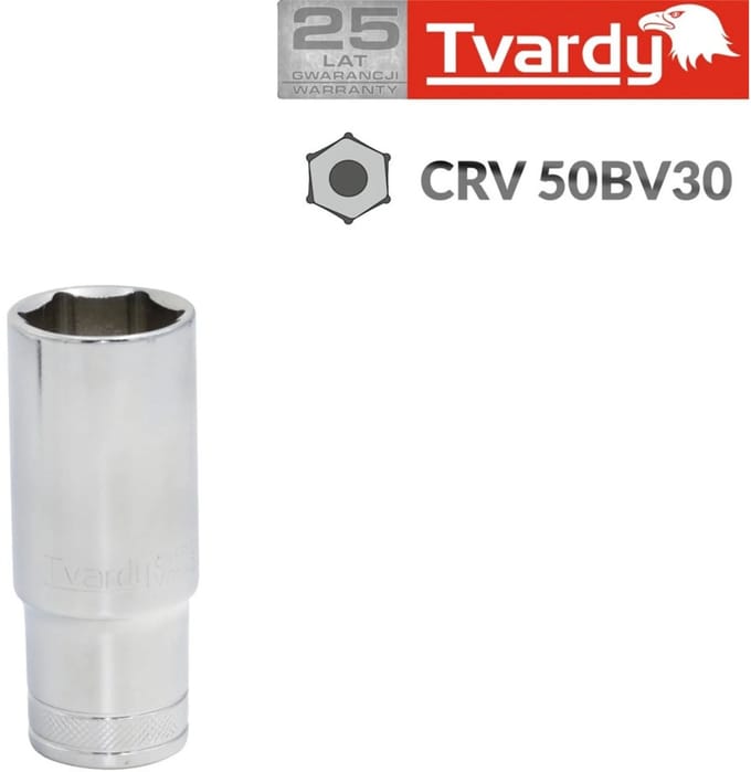 Tvardy Diepe dopsleutel 6-kant - 9 mm - Extra grip - Chroom vanadium staal
