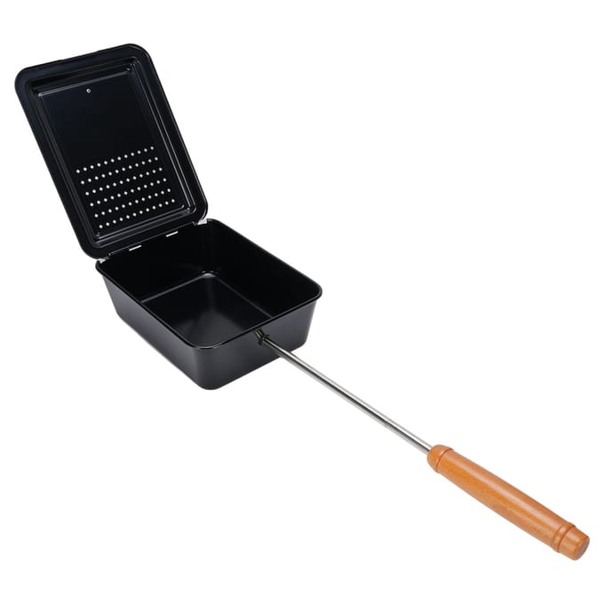 Popcorn Grill Bakplaat IJzer Handmatige Popcornpan met Houten Handvat voor Thuis Kamperen Achtertuin L(for 6.5-9kg) black