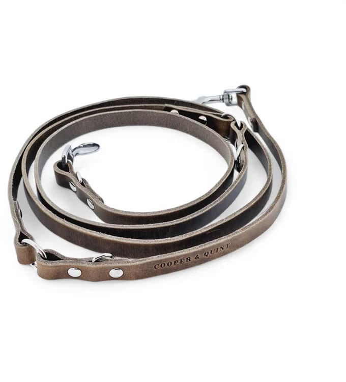 Cooper & Quint Switch Verstelbare Leren Hondenriem - Stone - 2cm - Zilver