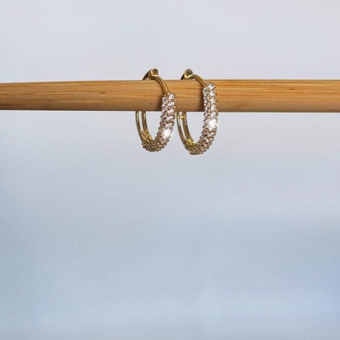 Mini Hoop Crystals Earrings Gold 14K