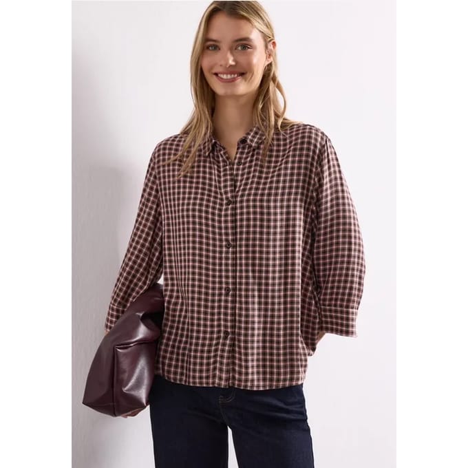 Blouse met 3/4-mouwen en ruitpatroon