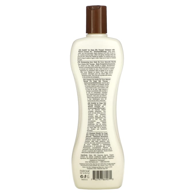 Biosilk, Silky Therapy, met natuurlijke kokosolie shampoo, voor honden, 12 fl oz (355 ml) white