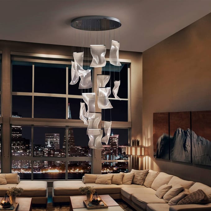 Schuller Valencia LED hanglamp Velos II, 13-lichts, chroom, dimbaar, kunststof