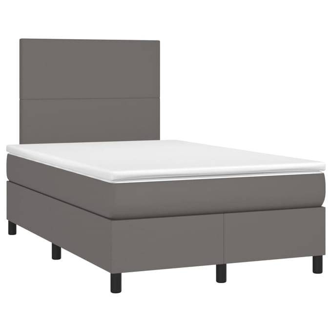 vidaXL - Boxspring - met - matras - en - LED - kunstleer - grijs - 120x200 - cm