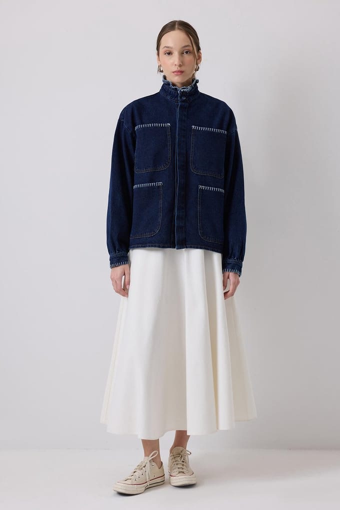Touché Privé - Spijkerjas met geborduurde kraag - Donker denim - Dames