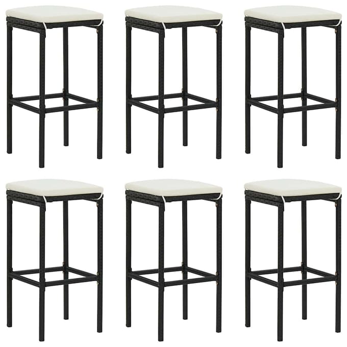 vidaXL - 7-delige - Tuinbarset - met - kussens - poly - rattan - zwart