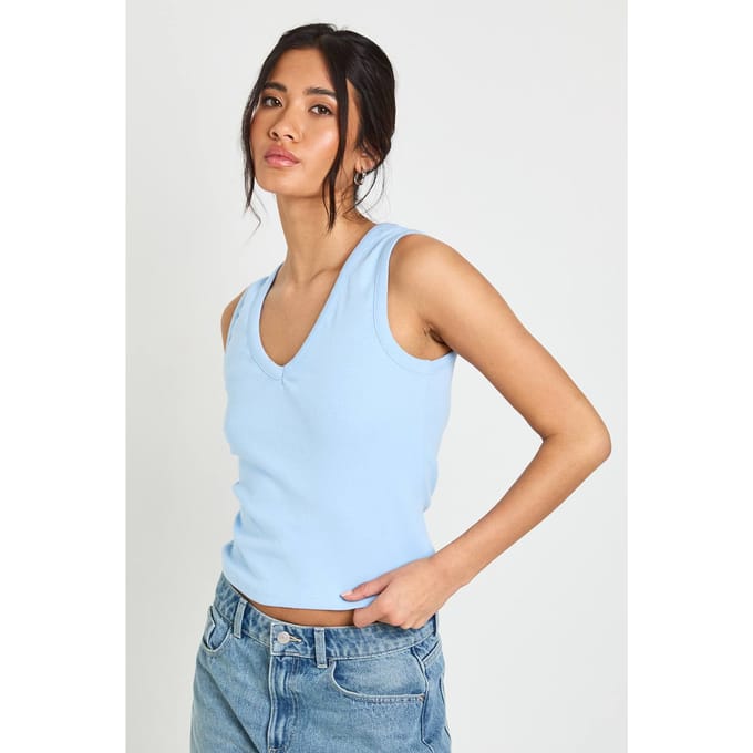 boohoo Dames Vest Top Met V-hals | Light Blue | Maat: 12