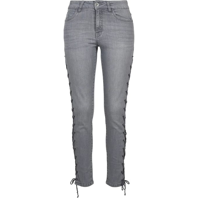 Urban Classics - Denim Lace Up Skinny jeans - Taille, 29 inch - Grijs