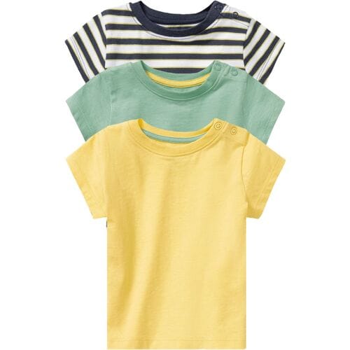 LUPILU 3 baby t-shirts (Marine gestreept/groen/geel, 62-68)