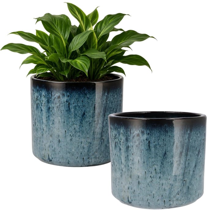 DK Design Bloempot model Blue Glaze - 2x - blauw - D21 x H24 cm - ombre