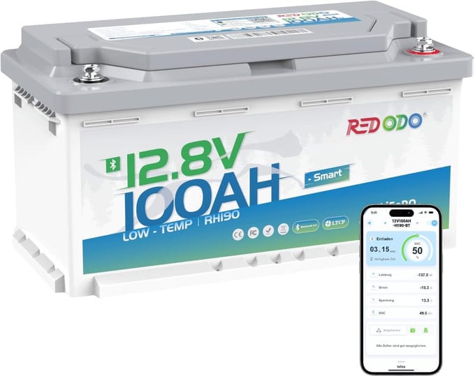 Lithium Batterij - LiFePO4 Accu - Camper Energie - Ingebouwde Bluetooth - 35.8 x 17.7 x 18.9 cm