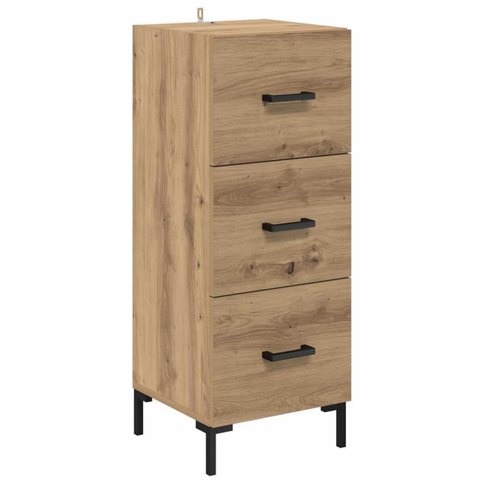 vidaXL - Dressoir - Artisan - Eiken - 34,5 - x - 34 - x - 90 - cm - Bewerkt - hout