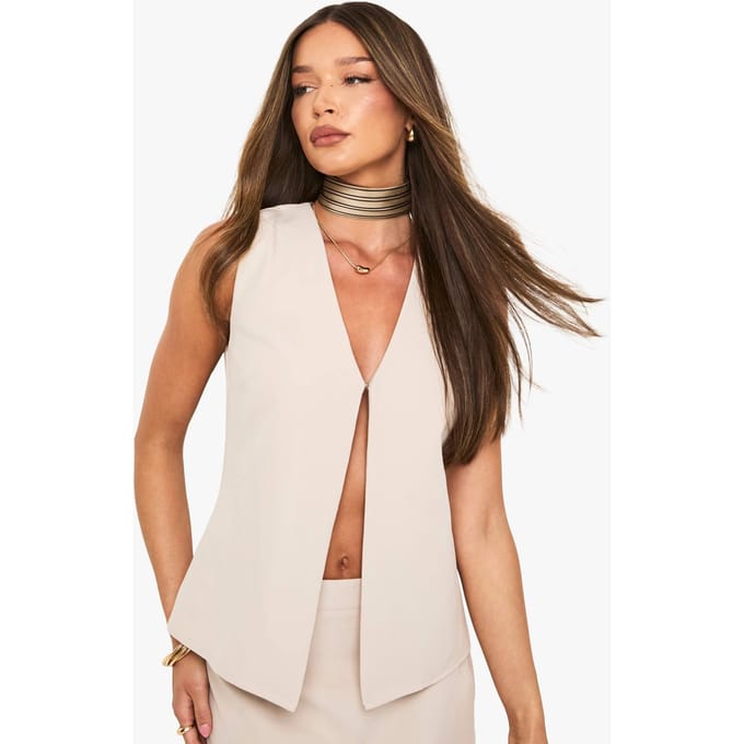 boohoo Dames Clasp Front Sleeveless Top | Ecru | Maat: 12