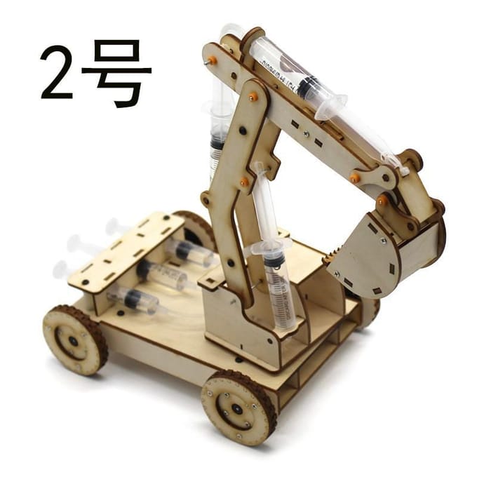 Doe-het-zelf Handgemaakt Houten Hydraulisch Graafmachine Model Kinderen Educatief Wetenschappelijk Experiment Ouder-kind Interactief Leer Speelgoed