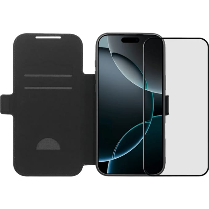 BlueBuilt Apple iPhone 17 Pro Max Book Case Leer Zwart + BlueBuilt iPhone 17 Pro Max Screenprotector Glas