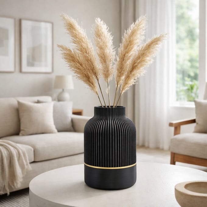 Layerzz - luxury Line 3d geprinte vaas - duurzaam - Uniek - goud accent - 16 CM