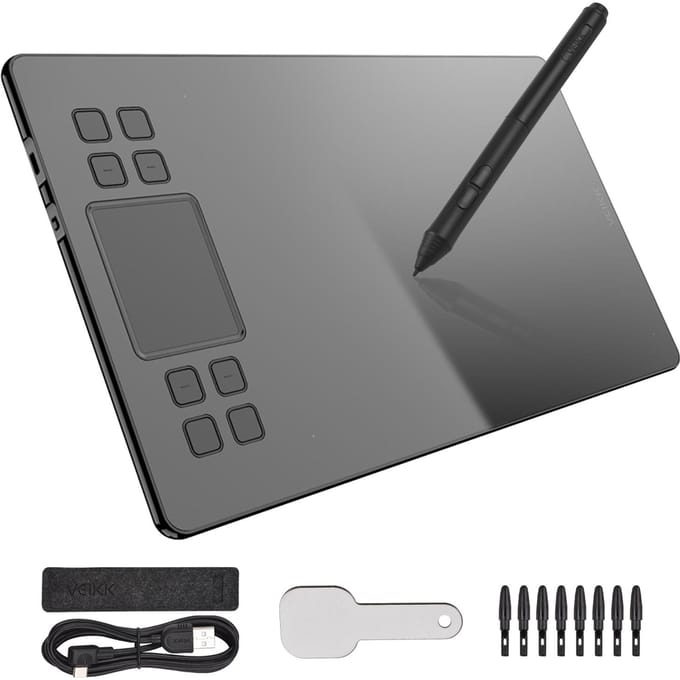 VEIKK A50 grafische tekentablet 10 x 6 inch groot actief gebied 8 sneltoetsen en gebaar-touchpad zwart