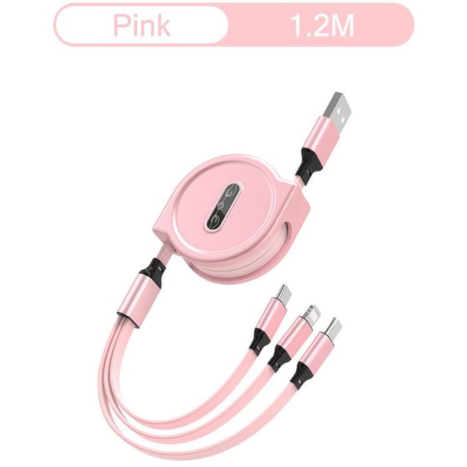 Câble de Charge USB rétractable 3 en 1, 2,4 a, Charge rapide, pour XiaoMi HuaWei Samsung, câble de Charge Portable, Micro type-c rose