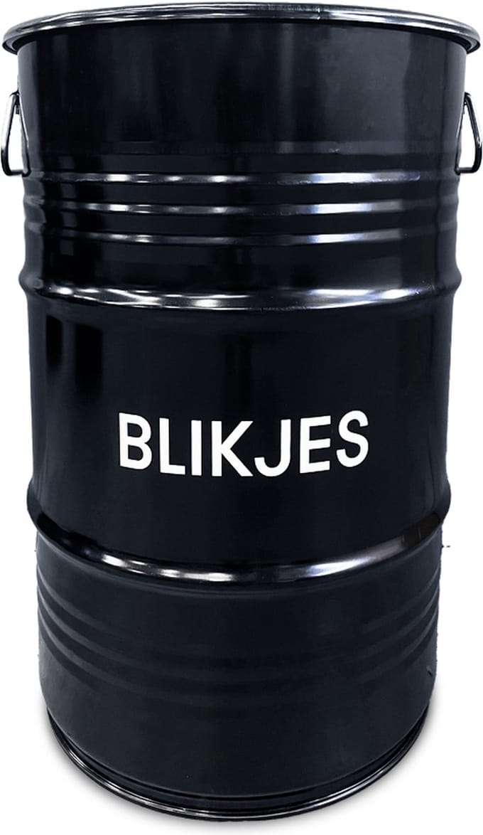 BinBin Handle Blikjes - Afvalscheidingsprullenbak - Zwart Metaal - Ø40x58 cm - 60L - Handvat Deksel - Statiegeld Blikjes