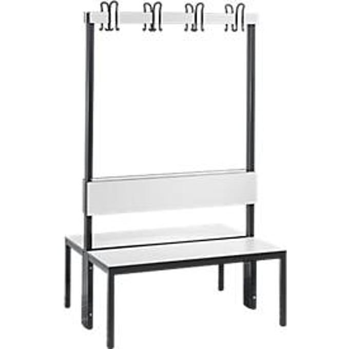 Garderobebank Basic Plus, 2-zijdig, rugleuning, zonder schoenenrek, beenframe zwart-grijs RAL 7021, B 1000 mm, decor wit