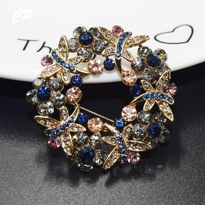 Exquise Temperament Krans Kleur Strass Broche Hol Ingezette Broche gray