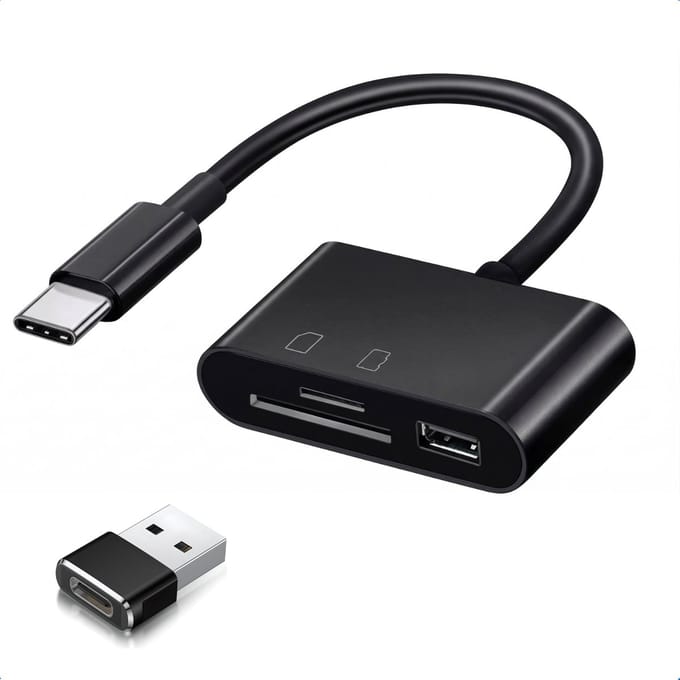 Nereb USB-C/USB Kaartlezer – microSD/SD/TF Card Reader – Adapter - Zwart - Inclusief USB A adapter