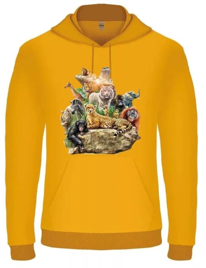 Hoodie met wilde dieren - Geel - 146/152