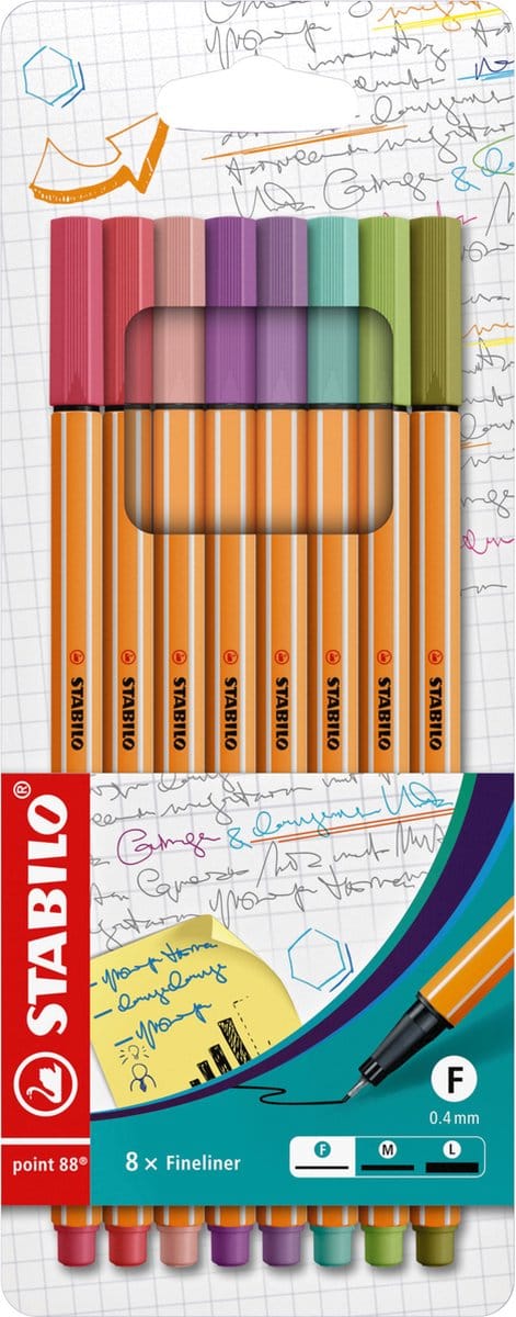 STABILO point 88 - Fineliner 0,4 mm - Nieuwe Kleuren - Etui Met 8 Kleuren