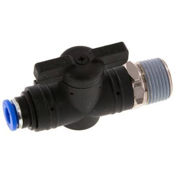 6 mm - R3/8'' Kunststof/Messing rechte 2-Weg Kogelkraan
