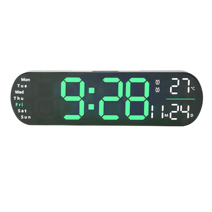 Digitale Wandklok met Afstandsbediening Grote LED Schermweergave Instelbare 8 Kleuren Lichten Digitaal groen