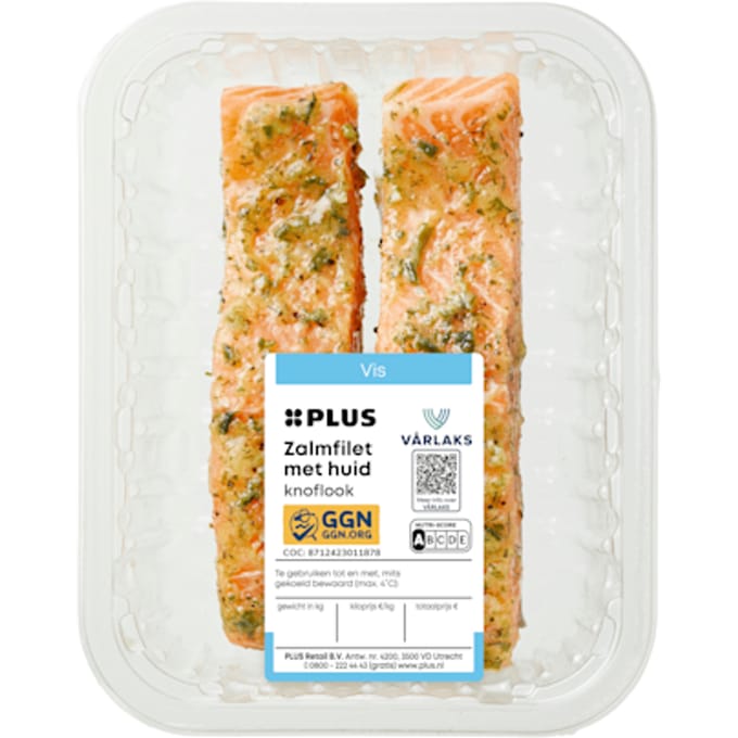 Zalmfilet met huid knoflookmarinade