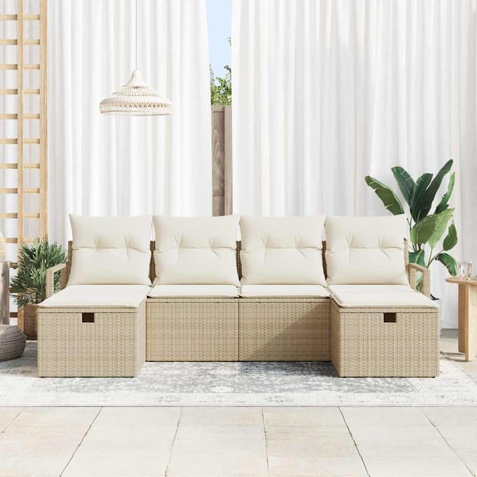 vidaXL - Bankstel - 6 - st - 6-zits - Beige - en - Crème - poly - rattan