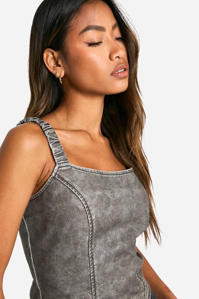 boohoo Dames Gewassen nepleer corset met geraffelde band | Grijs | Maat: 36