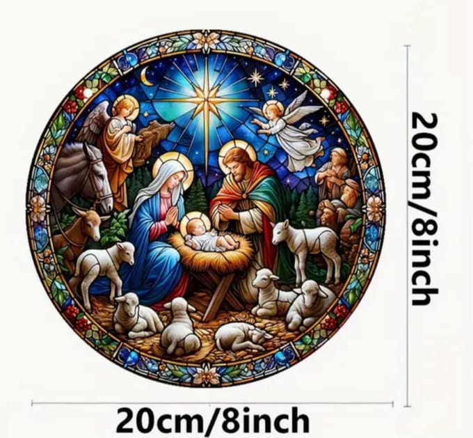 Raamhanger Kerst - Glas in Lood effect Kerstmis - Geboorte Jezus