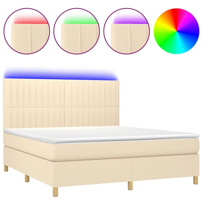 vidaXL - Boxspring - met - matras - en - LED - stof - crèmekleurig - 160x200 - cm