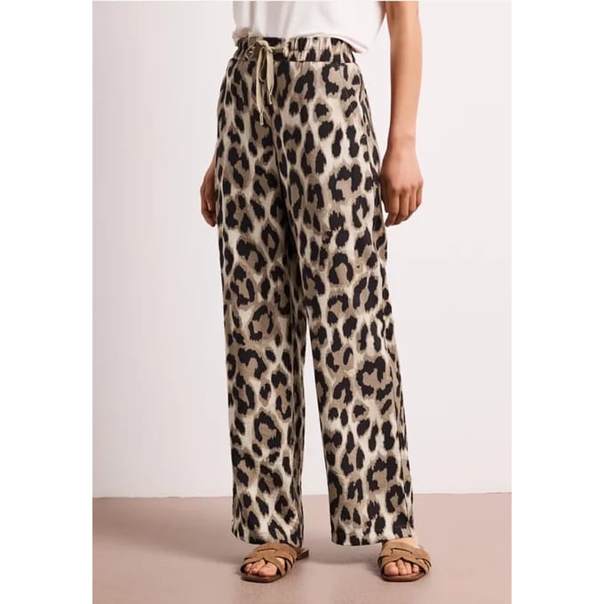 High Waist broek met Wide Legs en leoprint