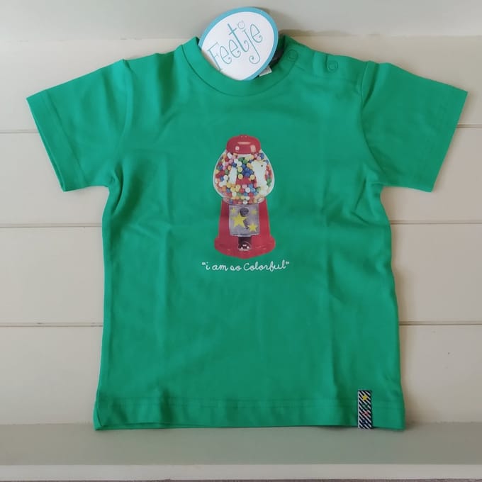 Feetje t-shirt uni groen met snoeppot maat 86